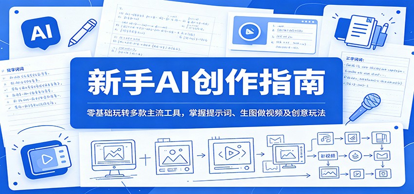 新手AI创作指南：零基础玩转多款主流工具，掌握提示词、生图做视频及创意玩法-爱搭资源网