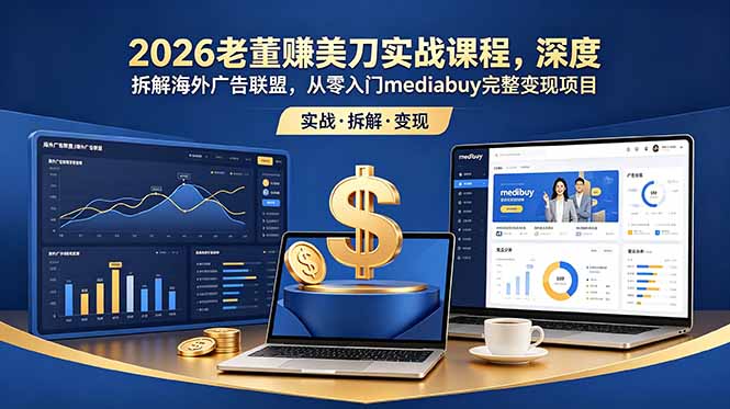 2026老董赚美刀实战课程，深度拆解海外广告联盟，从零入门mediabuy完整变现项目-爱搭资源网