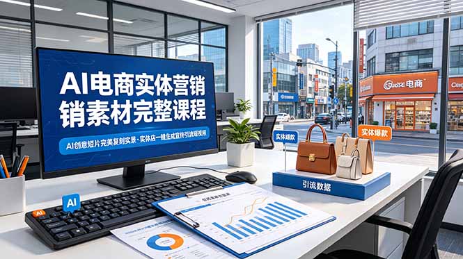 AI电商实体营销素材完整课程，AI创意短片完美复刻实景，实体店一键生成宣传引流短视频-爱搭资源网