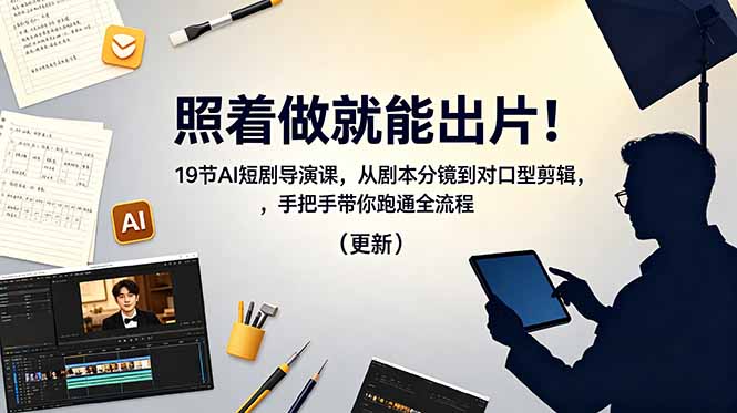 照着做就能出片！19节AI短剧导演课，从剧本分镜到对口型剪辑，手把手带你跑通全流程(更新-爱搭资源网