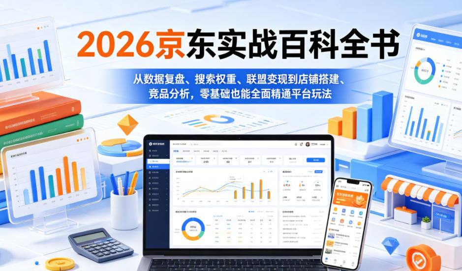 2026京东实战百科全书，从数据复盘、搜索权重、联盟变现到店铺搭建、竞品分析，零基础也能全面精通平台玩法-爱搭资源网