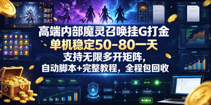 高端内部魔灵召唤挂G打金，单机稳定50-80一天，支持无限多开矩阵，自动脚本+完整教程，全程包回收【揭秘】-爱搭资源网