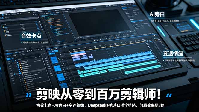 剪映从零到百万剪辑师！音效卡点+AI旁白+变速情绪，Deepseek+剪映口播全链路，剪辑效率翻3倍-爱搭资源网