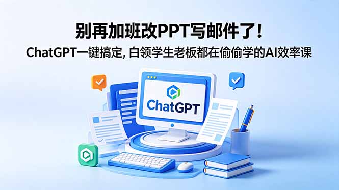 别再加班改PPT写邮件了！ChatGPT一键搞定，白领学生老板都在偷偷学的AI效率课-爱搭资源网