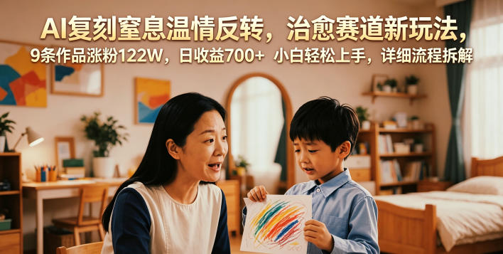 AI复刻窒息温情反转，治愈赛道新玩法，9条作品涨粉122W，日收益700+ 小白轻松上手，详细流程拆解-爱搭资源网