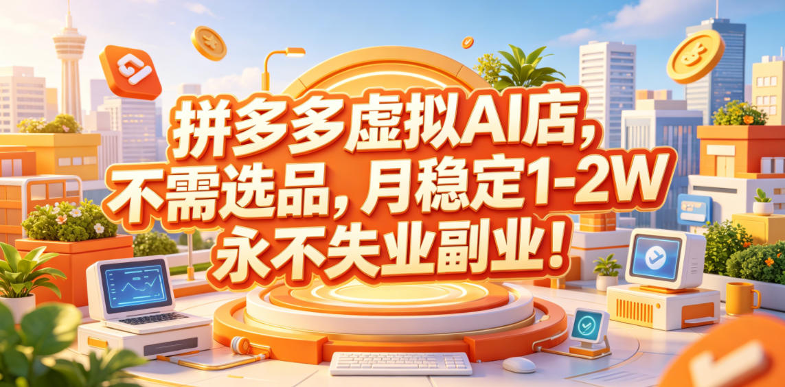 拼多多虚拟AI店，不需选品，月稳定1-2W，永不失业副业！【揭秘】-爱搭资源网