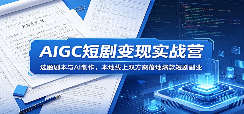 AIGC短剧变现实战营：选题剧本与AI制作，本地线上双方案落地爆款短剧副业-爱搭资源网