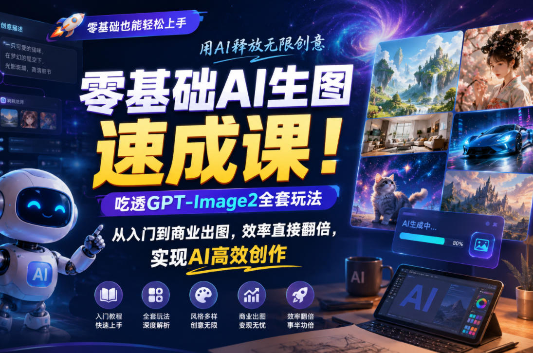 零基础AI生图速成课！吃透GPT-Image2全套玩法，从入门到商业出图，效率直接翻倍，实现AI高效创作-爱搭资源网