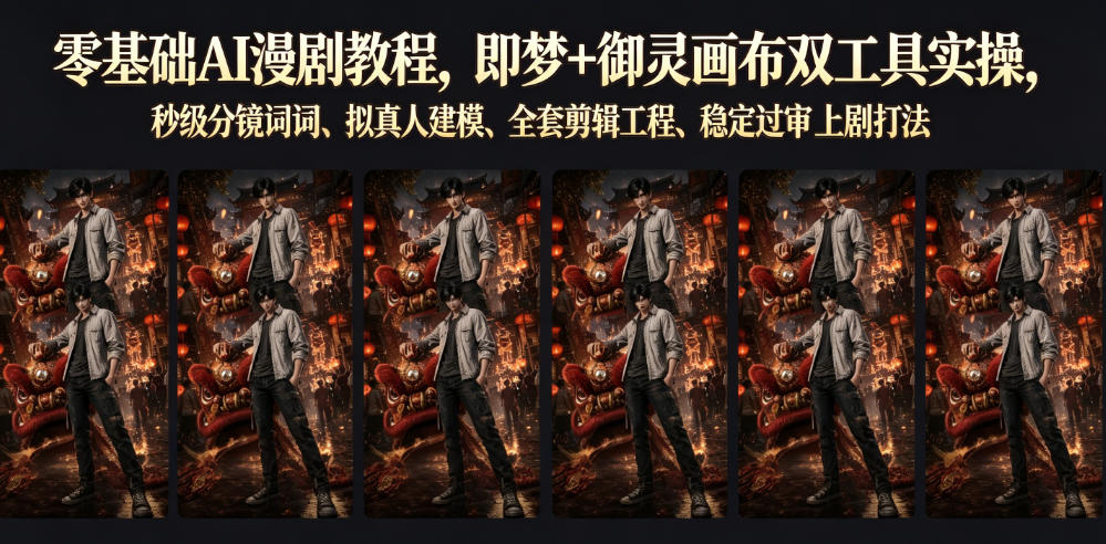 零基础AI漫剧教程，即梦+御灵画布双工具实操，秒级分镜提示词、拟真人建模、全套剪辑工程、稳定过审上剧打法-爱搭资源网