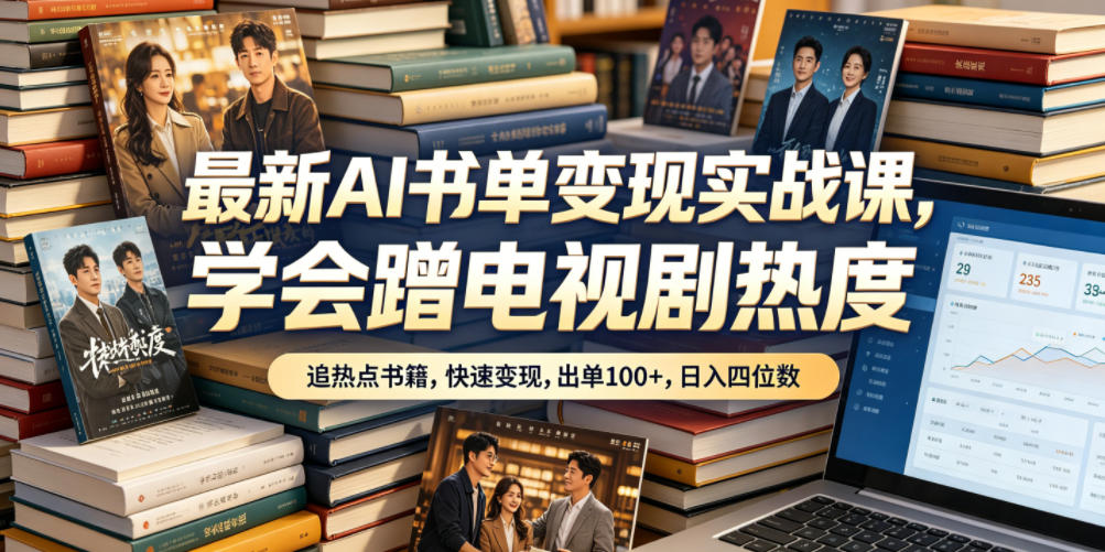 最新AI书单变现实战课，学会蹭电视剧热度，追热点书籍，快速变现，出单100+，日入四位数-爱搭资源网