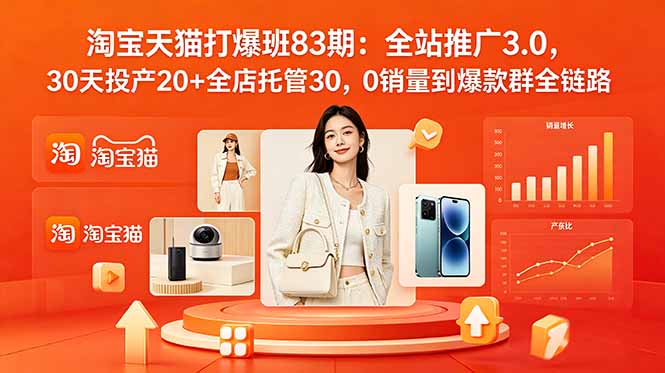 2026淘宝天猫打爆班83期:全站推广3.0,30天投产20+全店托管30,0销量到爆款群全链路-爱搭资源网