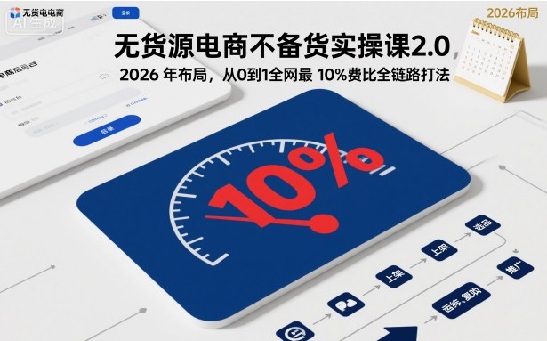 无货源电商不备货实操课2.0，2026年布局，从0到1全网最低10%费比全链路打法【更新26年6月16日】-爱搭资源网