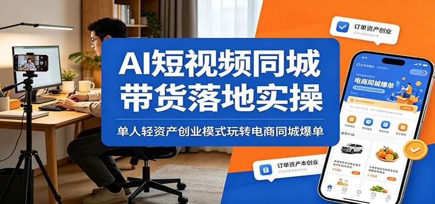 AI短视频同城带货落地实操：单人轻资产创业模式玩转电商同城爆单-爱搭资源网