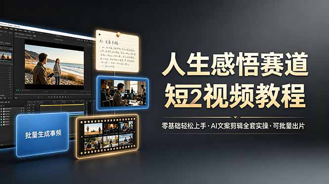 人生感悟赛道短视频教程，零基础轻松上手，AI文案剪辑全套实操可批量出片-爱搭资源网