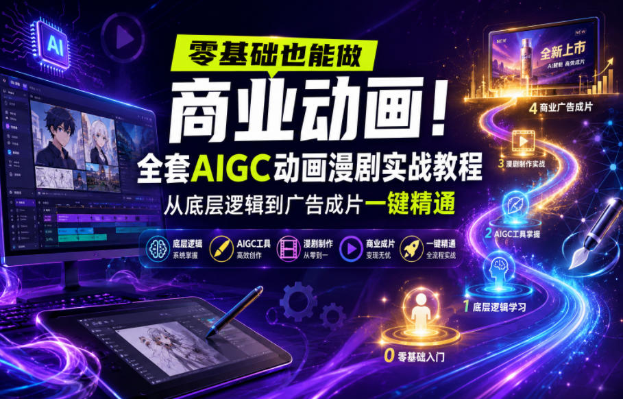 零基础也能做商业动画！全套AIGC动画漫剧实战教程，从底层逻辑到广告成片一键精通-爱搭资源网