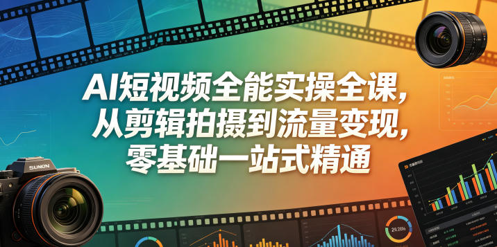 AI短视频全能实操全课，从剪辑拍摄到流量变现，零基础一站式精通-爱搭资源网