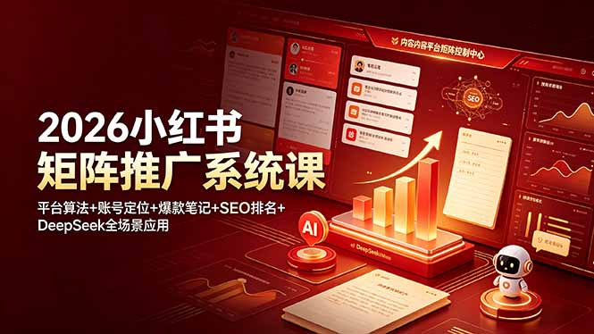 2026小红书矩阵推广系统课：平台算法+账号定位+爆款笔记+SEO排名+DeepSeek全场景应用-爱搭资源网
