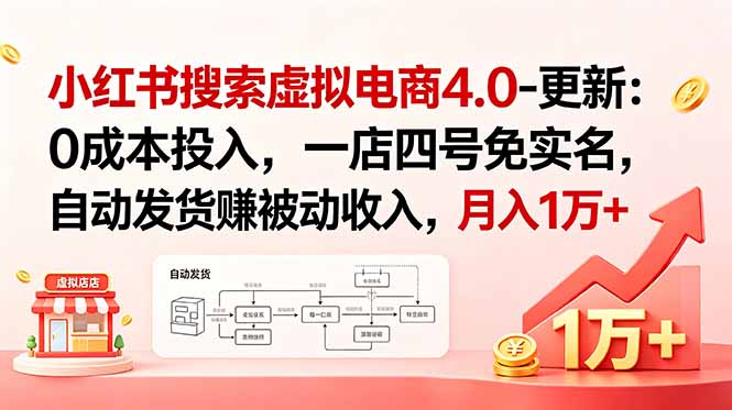 小红书搜索虚拟电商4.0-更新:0成本投入,一店四号免实名,自动发货赚被动收入,月入1万+-爱搭资源网