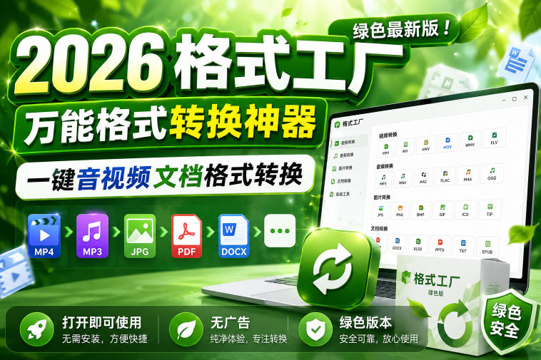 2026格式工厂绿色最新版!万能格式转换神器,一键音视频文档格式转换,打开即可使用,无广告绿色版本-爱搭资源网