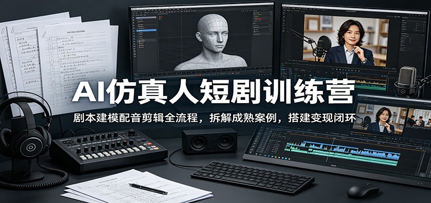 AI仿真人短剧训练营：剧本建模配音剪辑全流程，拆解成熟案例，搭建变现闭环-爱搭资源网