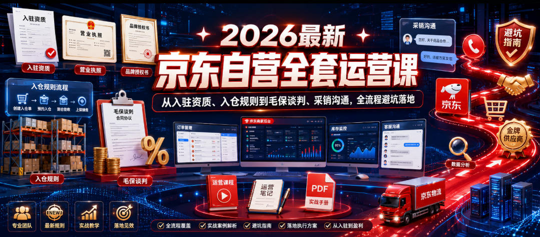 2026最新京东自营全套运营课,从入驻资质、入仓规则到毛保谈判、采销沟通,全流程避坑落地-爱搭资源网