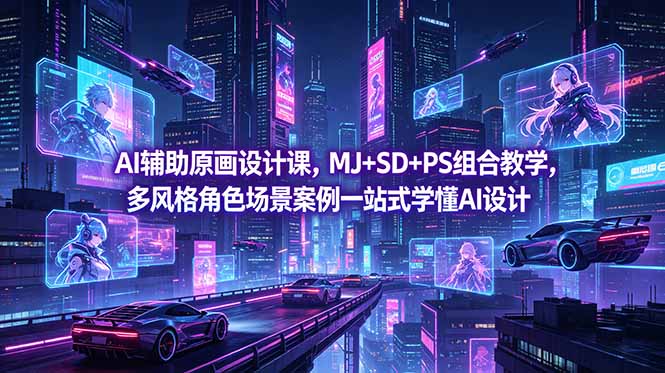 AI辅助原画设计课，MJ+SD+PS组合教学，多风格角色场景案例一站式学懂AI设计-爱搭资源网