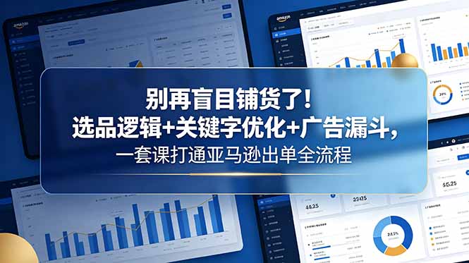 别再盲目铺货了！选品逻辑+关键字优化+广告漏斗，一套课打通亚马逊出单全流程-爱搭资源网