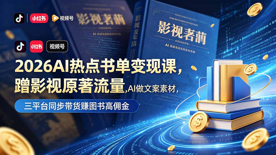 2026AI热点书单变现课，蹭影视原著流量，AI做文案素材，三平台同步带货赚图书高佣金-爱搭资源网