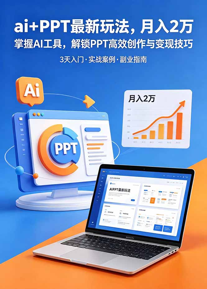 ai+PPT最新玩法，月入2万掌握AI工具，解锁PPT高效创作与变现技巧3天入门，实战案例·副业指南-爱搭资源网
