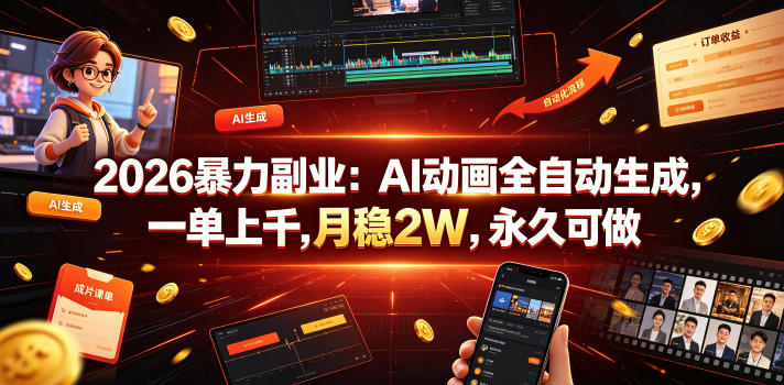 2026暴力副业：AI动画全自动生成，一单上千，月稳2W，永久可做【揭秘】-爱搭资源网