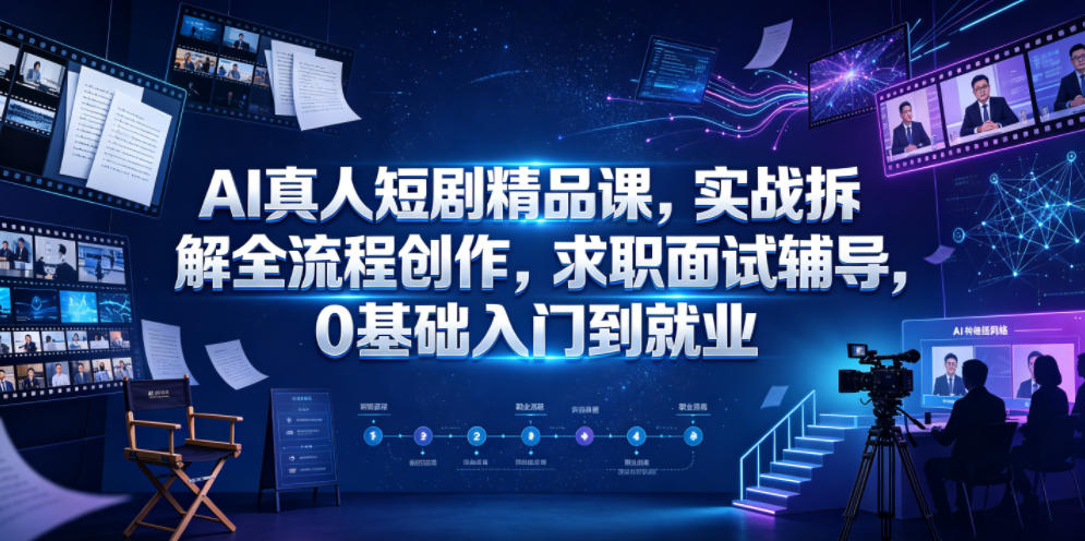AI真人短剧精品课，实战拆解全流程创作，求职面试辅导，0基础入门到就业-爱搭资源网