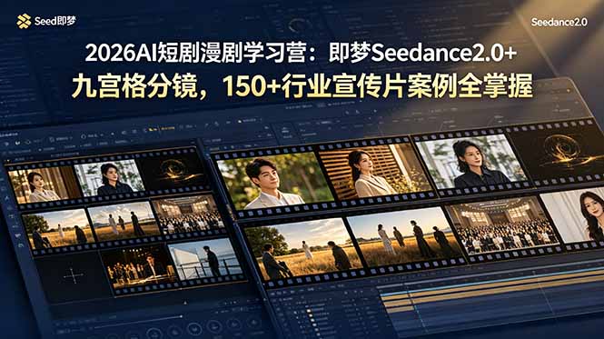 2026AI短剧漫剧学习营：即梦Seedance2.0+九宫格分镜，150+行业宣传片案例全掌握-爱搭资源网