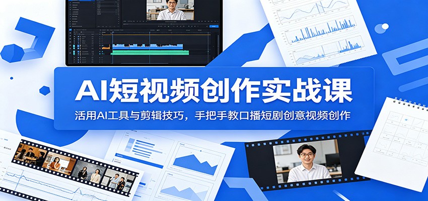 AI短视频创作实战课：活用AI工具与剪辑技巧，手把手教口播短剧创意视频创作-爱搭资源网