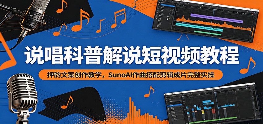 说唱科普解说短视频教程：押韵文案创作教学，SunoAI作曲搭配剪辑成片完整实操-爱搭资源网