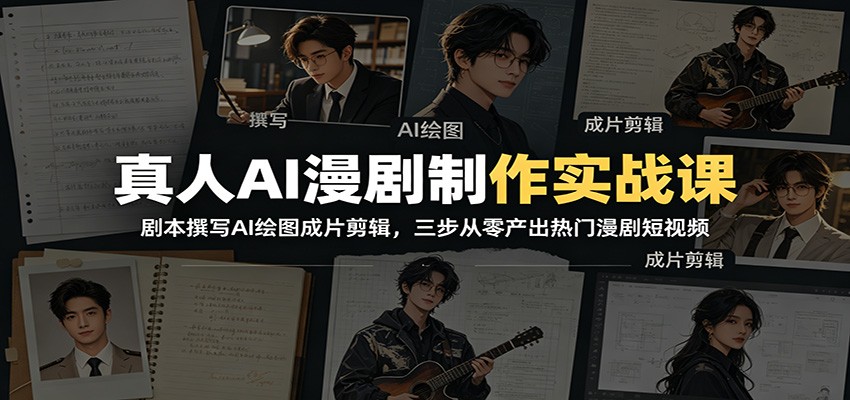 真人AI漫剧制作实战课：剧本撰写AI绘图成片剪辑，三步从零产出热门漫剧短视频-爱搭资源网