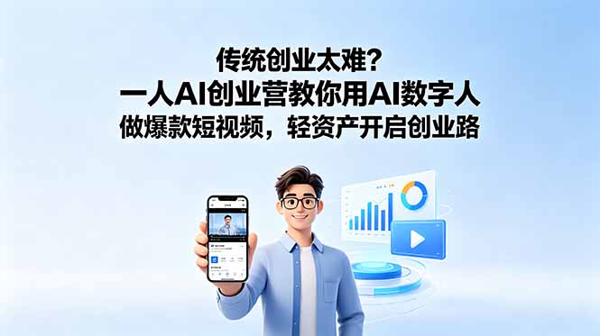 传统创业太难？一人AI创业营教你用AI数字人做爆款短视频，轻资产开启创业路-爱搭资源网