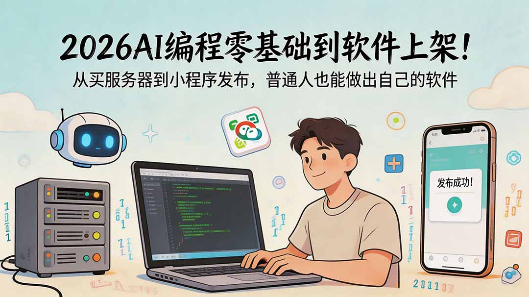 2026AI编程零基础到软件上架！从买服务器到小程序发布，普通人也能做出自己的软件-爱搭资源网