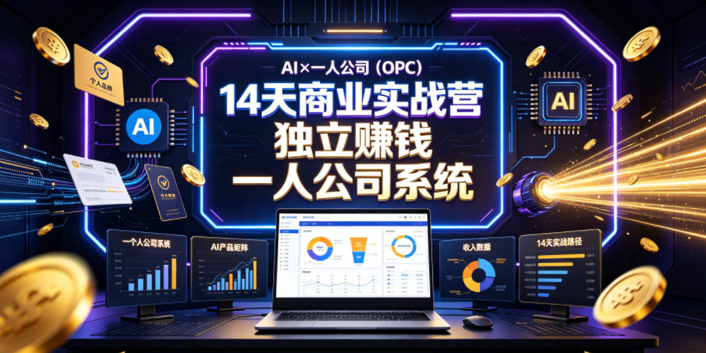 AI×一人公司(OPC)14天商业实战营，用AI帮你搭建一个属于你自己的、能独立賺钱的一人公司系统-爱搭资源网