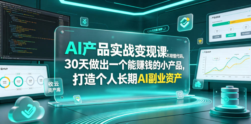 AI产品实战变现课，不用懂代码，30天做出一个能賺钱的小产品，打造个人长期AI副业资产-爱搭资源网
