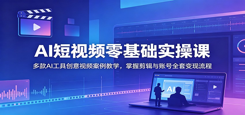 AI短视频零基础实操课：多款AI工具创意视频案例教学，掌握剪辑与账号全套变现流程-爱搭资源网