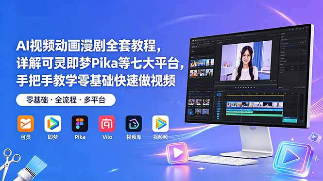 AI视频动画漫剧全套教程，详解可灵即梦Pika等七大平台，手把手教学零基础快速做视频-爱搭资源网