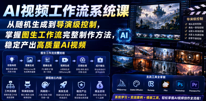 AI视频工作流系统课，从随机生成到导演级控制，掌握图生工作流完整制作方法，稳定产出高质量AI视频-爱搭资源网