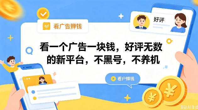 看一个广告一块钱，好评无数的新平台，不黑号，不养机，一撸几十块钱还是不错的【揭秘】-爱搭资源网
