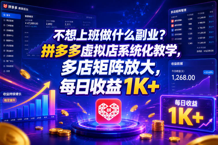 不想上班做什么副业？拼多多虚拟店系统化教学，多店矩阵放大，每日收益1K+【揭秘】-爱搭资源网