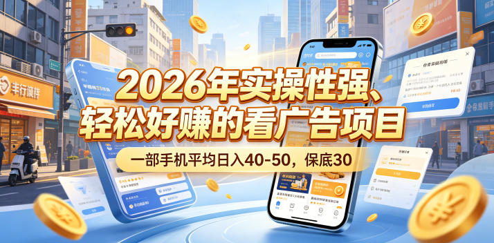 2026年实操性强、轻松好賺的看广告项目，一部手机平均日入40-50，保底30米【揭秘】-爱搭资源网