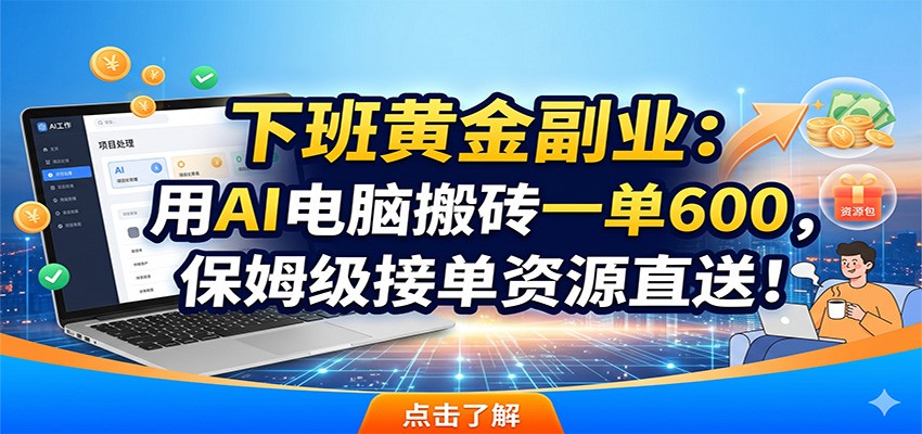 下班黄金副业：用AI电脑搬砖一单600，保姆级接单资源直送！-爱搭资源网