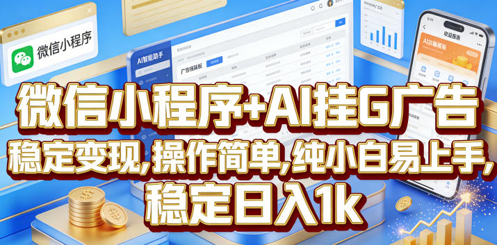 微信小程序+AI挂G广告，稳定变现，操作简单，纯小白易上手，稳定日入1k【揭秘】-爱搭资源网