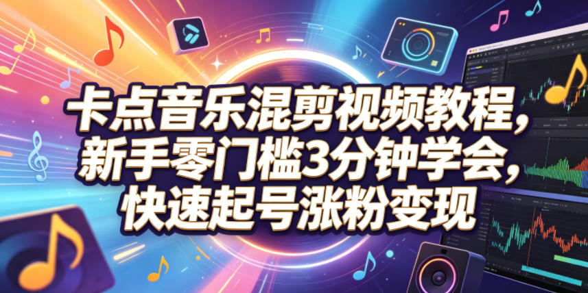 卡点音乐混剪视频教程，新手零门槛3分钟学会，快速起号涨粉变现-爱搭资源网
