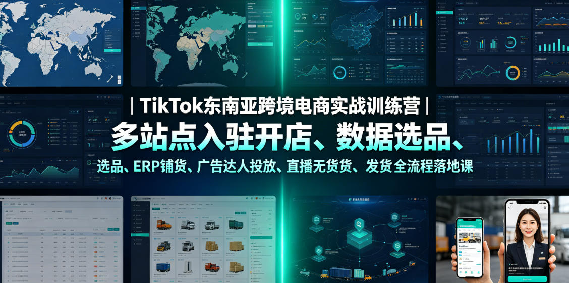 TikTok东南亚跨境电商实战训练营｜多站点入驻开店、数据选品、ERP铺货、广告达人投放、直播无货源发货全流程落地课-爱搭资源网