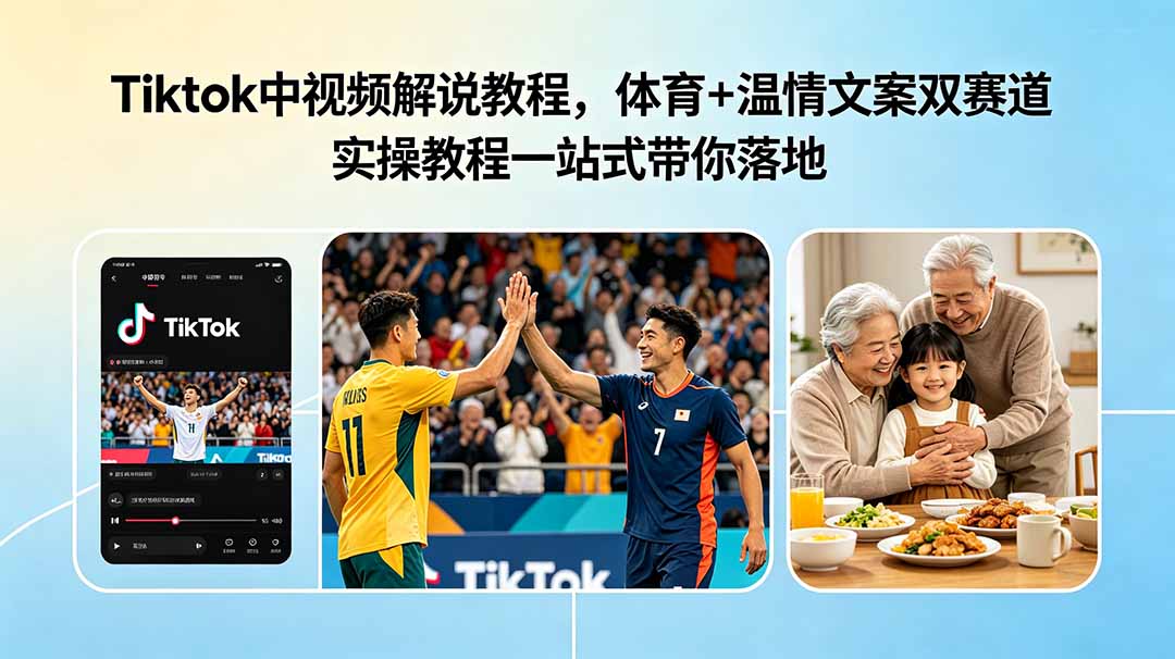 Tiktok中视频解说教程，体育+温情文案双赛道实操教程一站式带你落地-爱搭资源网